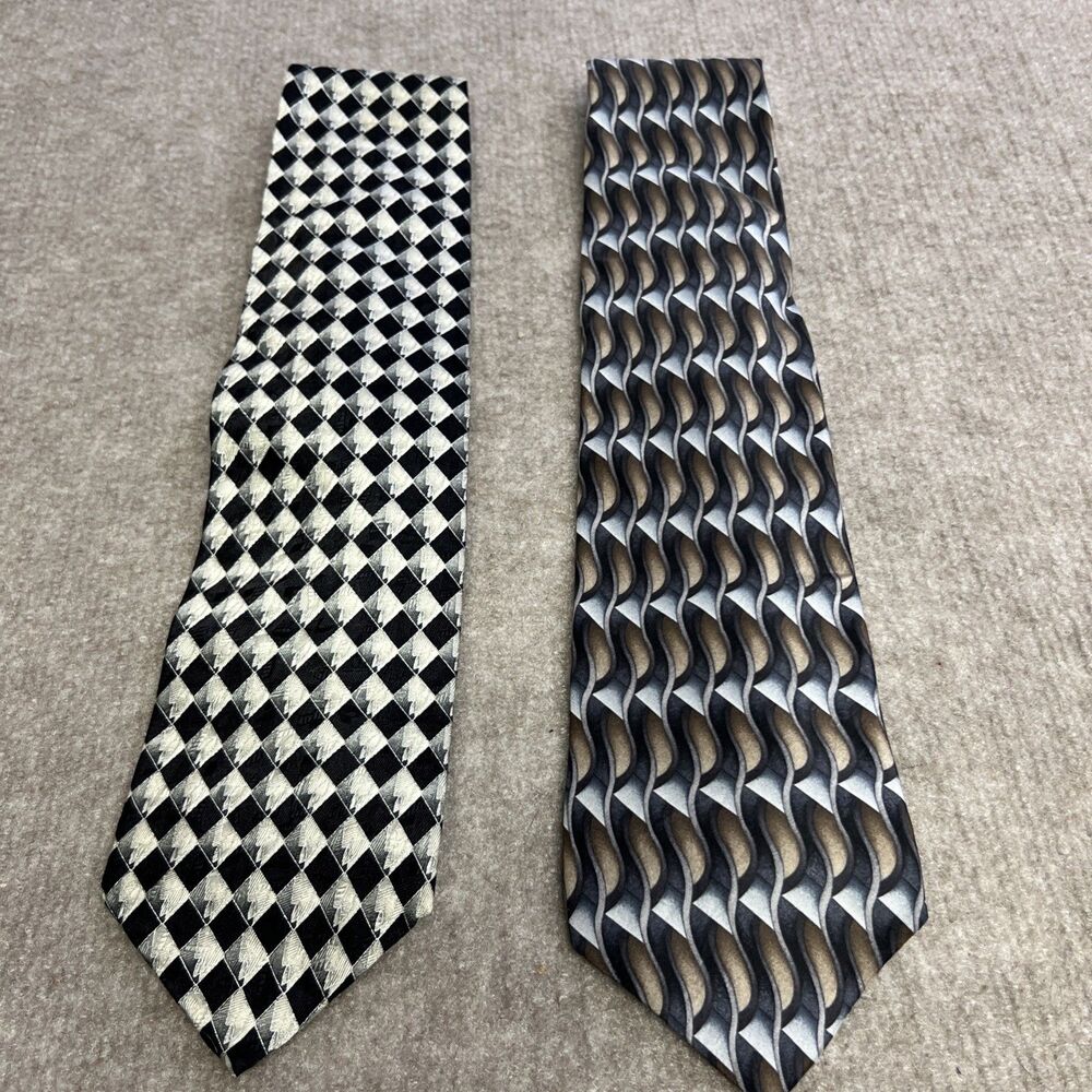 Mens Necktie Lot of 2 Silk Modern Geometric Pattern